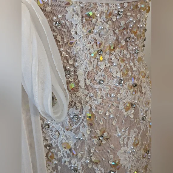 $1200 Sherri Hill 21010 Ivory Nude Gala Pageant Wedding Gown Dress